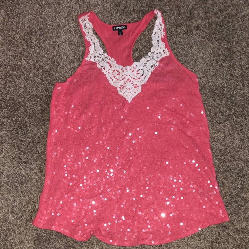 Coral sequin tank